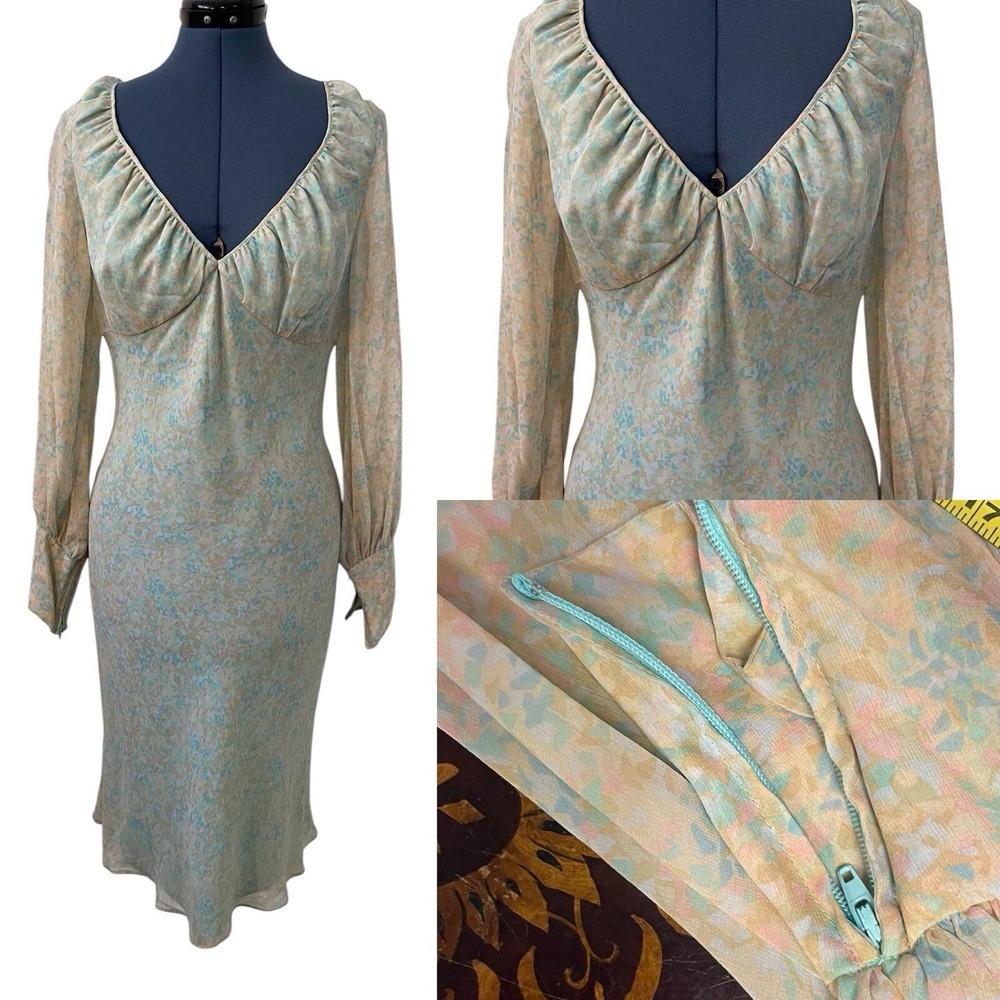VTG NWT‎ Moda Int Floral Silk Babydoll Layered Puff Sleeve Dress Y2K Fairy 12